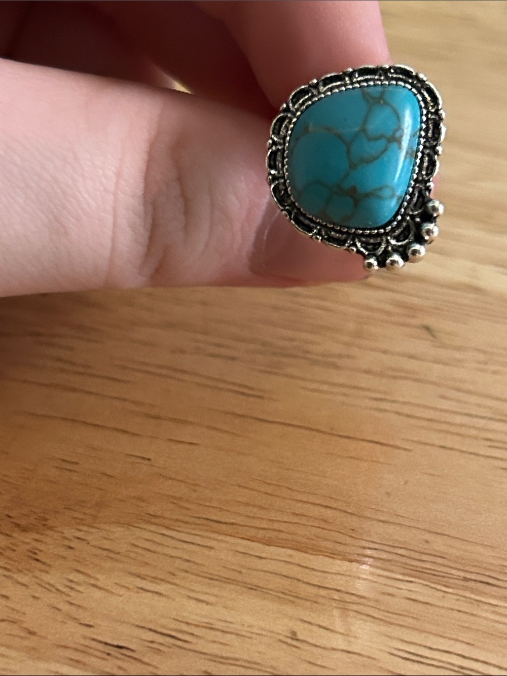 Turquoise Stone Silver-Tone Women's Ring - Blue